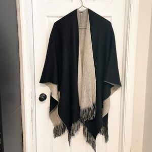 Wool blend knit lightweight reversible poncho open wrap shrug one size fits all